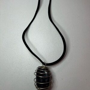 Silver and Black Wire-Wrapped Crystal Necklace
